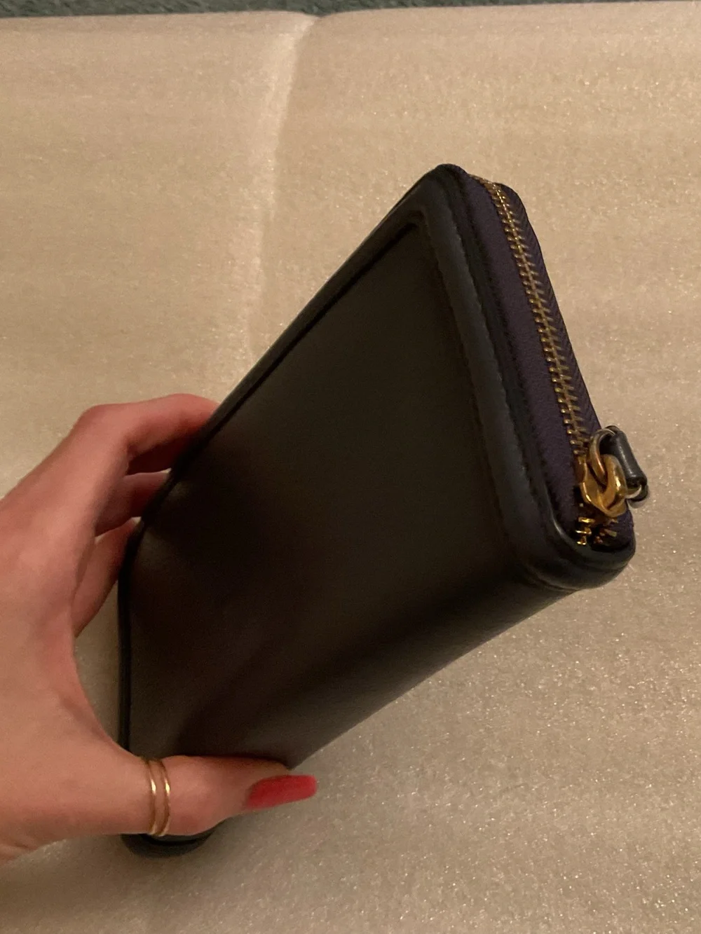 Tory Burch Miller Oversized Logo Long Zip Around Navy Pebbled Leather Wallet